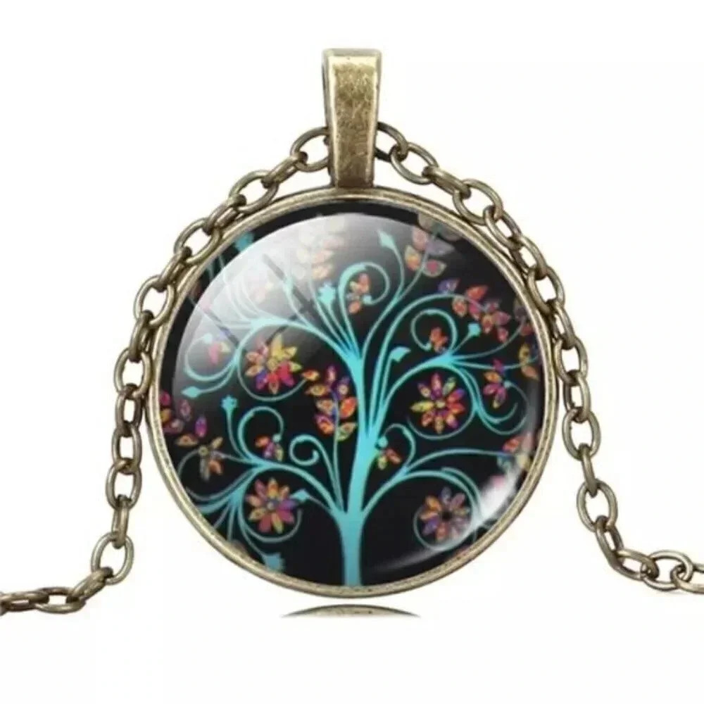 Tree of Life Black Glass Pendant Necklace